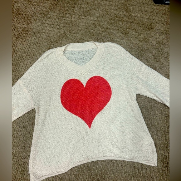 Womens V Neck Crochet Sweaters Off The Shoulder 3/4 Sleeve Loose Knit Heart - Picture 1 of 1
